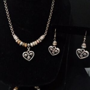 Vintage Brighton "Terra” Agate Beaded Gemstone Silver Tone Heart Necklace Set